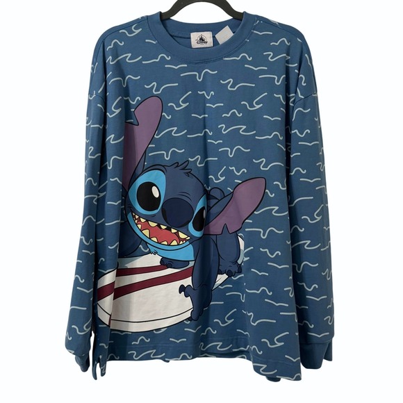 Disney Tops - Disney Spirit Jersey Stitch Surfing Disneyland Resort Womens L Blue Vacation